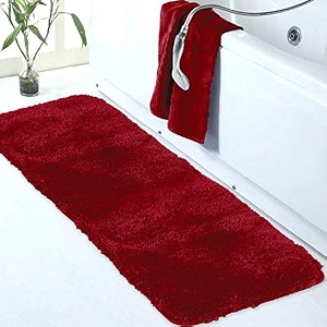 walensee large bathroom rug 24 x 72 red extra soft and absorbent shaggy bathroom mat machine washable microfiber bath mat for bathroom non slip bath mat luxury bathroom floor mats