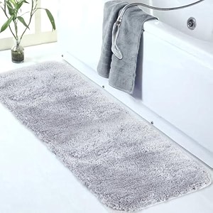 walensee large bathroom rug 24 x 60 grey extra soft and absorbent shaggy bathroom mat machine washable microfiber bath mat for bathroom non slip bath mat luxury bathroom floor mats rubber back