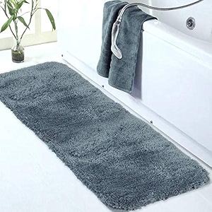 walensee large bathroom rug 24 x 60 slate extra soft and absorbent shaggy bath mat machine washable microfiber non slip luxury floor mat