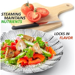 walfos stainless steel steamer basket for cooking 10 inch foldable vegetable steamer basket expandable steam cooker insert for momos dumplings vegetables amp fruits dishwasher safe food