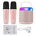 Walfront Karaoke Machine Portable Karaoke Mic Speaker Microphone Sound Box Set BT5.3 Connection for Home Party KTV Singing (Pink)