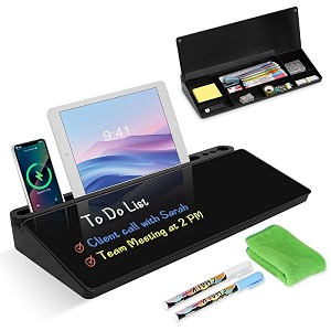 walglass desktop glass whiteboard with storage desk board with computer keyboard stand white dry erase board with drawers for home school office desk organizers and accessories - black