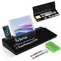 WALGLASS Desktop Glass Whiteboard with Storage, Desk Board with Computer Keyboard Stand, White Dry Erase Board with Drawers for Home, School, Office Desk Organizers and Accessories - Black