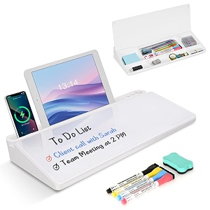 walglass glass desktop whiteboard for storage desk supplies deskboard buddy with computer keyboard stand white dry erase board with drawers for home school office desk organizers and accessories