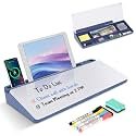 WALGLASS Glass Desktop Whiteboard with Storage, Desk White Board with Computer Keyboard Stand,White Dry Erase Board with Drawers for Home,School,Office - Blue