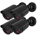WALI Fake Security Camera with Flashing Red Light, 4 Pack, Black（TC-B4）
