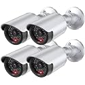 WALI Fake Security Camera with Flashing Red Light, 4 Pack, Silver（TC-S4）