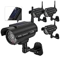 WALI Solar Powered Fake Security Camera, Red Light & Antenna, 4 Pack, Black