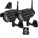 WALI Solar Powered Fake Security Camera, Red Light & Antenna, 2 Pack, Black