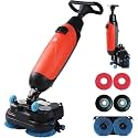 Walk-Behind Commercial Floor Scrubber Buffer Polisher Machine, Dual Brushes, Dual Pads and Drivers, 1200㎡/h Efficiency, Cordless Rechargeable Lithium Battery, Lightweight Red