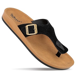 WALKAROO WomenS Textured T-Strap SandalsSoft Cushioned Footbed