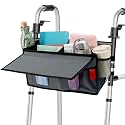 Walker Basket for Width 16"-20" Folding Walkers/Rollators, Large Capacity Walker Storage Baskets with Cup Holder, Lid & Multiple Pocket, Easy to Use Walker Tote Bag for Seniors, Gray.