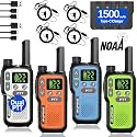 Walkie Talkies Long Range for Adults,Rechargeable Walkie Talkies FRS NOAA Family Emergency Walky Talky,Portable 2 Way Radios with Earpiece 1500mAh VOX USB-C Charger for Camping Hiking Cruise,4Pack