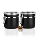 Walktosun Stainless Steel Food Container with Clear Lids Airtight Storage Container Stackable Small Canisters Kitchen Pantry Storage for Cereal, Snacks, Candy, Herbs, Spices, Sugar, Tea (1.2L Black)