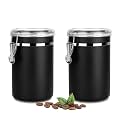Walktosun Stainless Steel Food Container with Clear Lids Airtight Container Stackable Small Canisters Kitchen Pantry Storage for Cereal, Snacks, Candy, Herbs, Spices, Sugar, Tea (1.8L Dark Black-2)