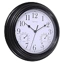 Wall Clock, Sweep Silent Movement Accurate Clocks with Temperature & Humidity, Decorative for Kitchen/Living Room/Bedroom/Office/School/Classroom (Black, 9 inch)