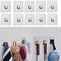 Wall Hooks Utility Towel Bathrobe Coats,Bathroom Kitchen Waterproof and Oil Proof Nail Free Transparent Heavy Duty Wall Hook &amp; Ceiling Hanger-8 Kg Capicity Each Hook (10)