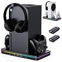 Cooling Fan Charging Stand for Xbox Series X/S Console, Vertical Dual Controller Charger Station Accessories with 2 X 1100mAh Rechargeable Battery, Fast Charging Station with 3 USB Ports&amp;Headset Stand