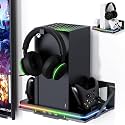 Wall Mount with Cooling Charging Stand for Xbox Series X/S, Luckit Vertical Dual Controller Charger Station Compatible Xbox Series X/S Console Accessories with Cooling Fan, 3 USB Ports&amp;2 Headset Stand