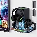 Wall Mount with Cooling Fan Charging Stand for Xbox Series X/S, Vertical Dual Controller Charger Station with 2 X 1100 mAh Rechargeable Battery for Xbox Console Accessories, 3 USB Ports, Headset Stand