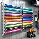 Wall Mount Fabric Roll Storage Rack, 8 Rod Vinyl Paper Roll Holder with Adjustable Hanging Rod, 68IN W Heavy Duty Display Shelf for Auto Shop, Warehouse, Showroom, Home Textile (White, 12-Row)