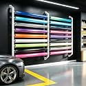 Wall Mount Fabric Roll Storage Rack, 8 Rod Vinyl Paper Roll Holder with Adjustable Hanging Rod, 68IN W Heavy Duty Display Shelf for Auto Shop, Warehouse, Showroom, Home Textile (White, 20-Row)