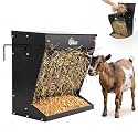 Wall Mount Hay Rack And Hay Feeder For Goats Sheep And Horses, Covered Galvanized Steel Goat Hay Feeder With Hinged Roof, 25 Gallon 2-In-1 No Waste Hanging Holder Grain Bin with hook For Cattle