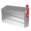 Wall-Mount Mailbox Brushed Steel Panel with Flag