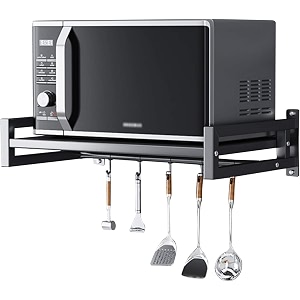 wall mount metal microwave oven rackutensils dish shelf with hooks for home amp kitchen appliances with 3 hooks corner shelf black