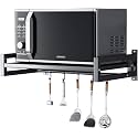 Wall Mount Metal Microwave Oven Rack/Utensils Dish Shelf with Hooks for Home & Kitchen Appliances with 3 Hooks, Corner Shelf (Black)