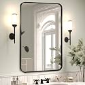 Wall Mount Mirror for Bathroom, Black Metal Framed, 20" x 30"
