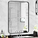 Black Bathroom Mirror 22x30in, Metal Framed Rounded Rectangle Wall