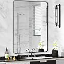 Black Bathroom Mirror 30x40in, Metal Framed Rounded Rectangle Wall