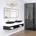 Black Bathroom Mirror 30x48in, Metal Framed Rounded Rectangle Wall