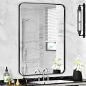 Black Bathroom Mirror 24x30in, Metal Framed Rounded Rectangle Wall