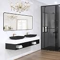 Black Bathroom Mirror 28x60in, Metal Framed Rounded Rectangle Wall
