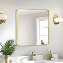 Gold Bathroom Mirror 30x30in, Metal Framed Rounded Rectangle Wall