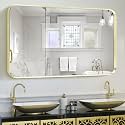 Gold Bathroom Mirror 30x40in, Metal Framed Rounded Rectangle Wall