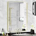 Gold Bathroom Mirror 24x30in, Metal Framed Rounded Rectangle Wall