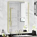 Gold Bathroom Mirror 28x36in, Metal Framed Rounded Rectangle Wall