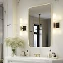Gold Bathroom Mirror 24x36in, Metal Framed Rounded Rectangle Wall