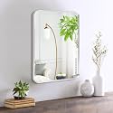 Silver Bathroom Mirror 18x24in, Metal Framed Rounded Rectangle