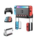 Wall Mount for Nintendo Switch and Switch OLED with 2 Controller Wall Holders, Metal Wall Mount Kit Stand with 5 Game Card and 4 JoyCon Shelfs, Safely Store Console Near or Behind TV, Black