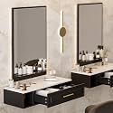 Wall Mount Salon Station with Mirror, Wall Mount Styling Station w/One Drawer, 3 Hair Dryer Holders & Glass Shelf, Beauty Barber Spa Equipment for Hair Stylist(Black)