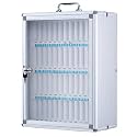 Wall-Mounted 60-Slot Cell Phone Storage Box, Aluminum Alloy Lockable Organizer with Key, Secure Pocket Chart for Offices &amp; Schools - Silver Handle for Easy Access