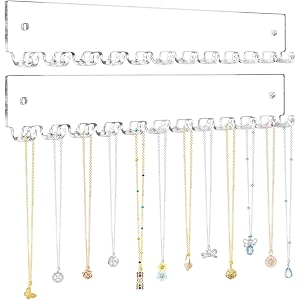 wall mounted acrylic jewelry organizer 14 hooks necklace holder amp earring rack clear necklaces earrings bracelets amp rings spacesaving wall jewelry storage display 14 hooks jw holder clear