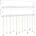 Wall Mounted Acrylic Jewelry Organizer 14 Hooks Necklace Holder &amp; Earring Rack Clear Necklaces, Earrings, Bracelets &amp; Rings SpaceSaving Wall Jewelry Storage Display (14 Hooks Jw Holder Clear)
