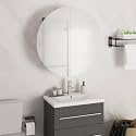 Wall Mounted Bathroom Cabinet, Grey Engineered Wood, 27.6" Round Mirror, Integrated LED Lighting, Spacious Storage, Modern Restroom Vanity, 18.5"