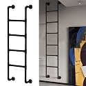Wall Mounted Black Metal Loft Bed Ladder Heavy Duty Round Iron Pipe Bunk Bed Ladder for Window Well Emergency Egress 330LBS Load Interior Climbing Ladders Customizable Size (134cm/
