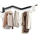 Wall Mounted Collapsible Clothes Drying Rack, Space-Saving Laundry Drying Rack Clothing Hanger, Durable Foldable Design Extends Left, Right & Up for Upgraded Versatility